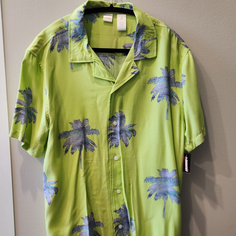 Green Palm Tree Print Men's Shirt